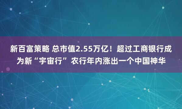 新百富策略 总市值2.55万亿！超过工商银行成为新“宇宙行” 农行年内涨出一个中国神华